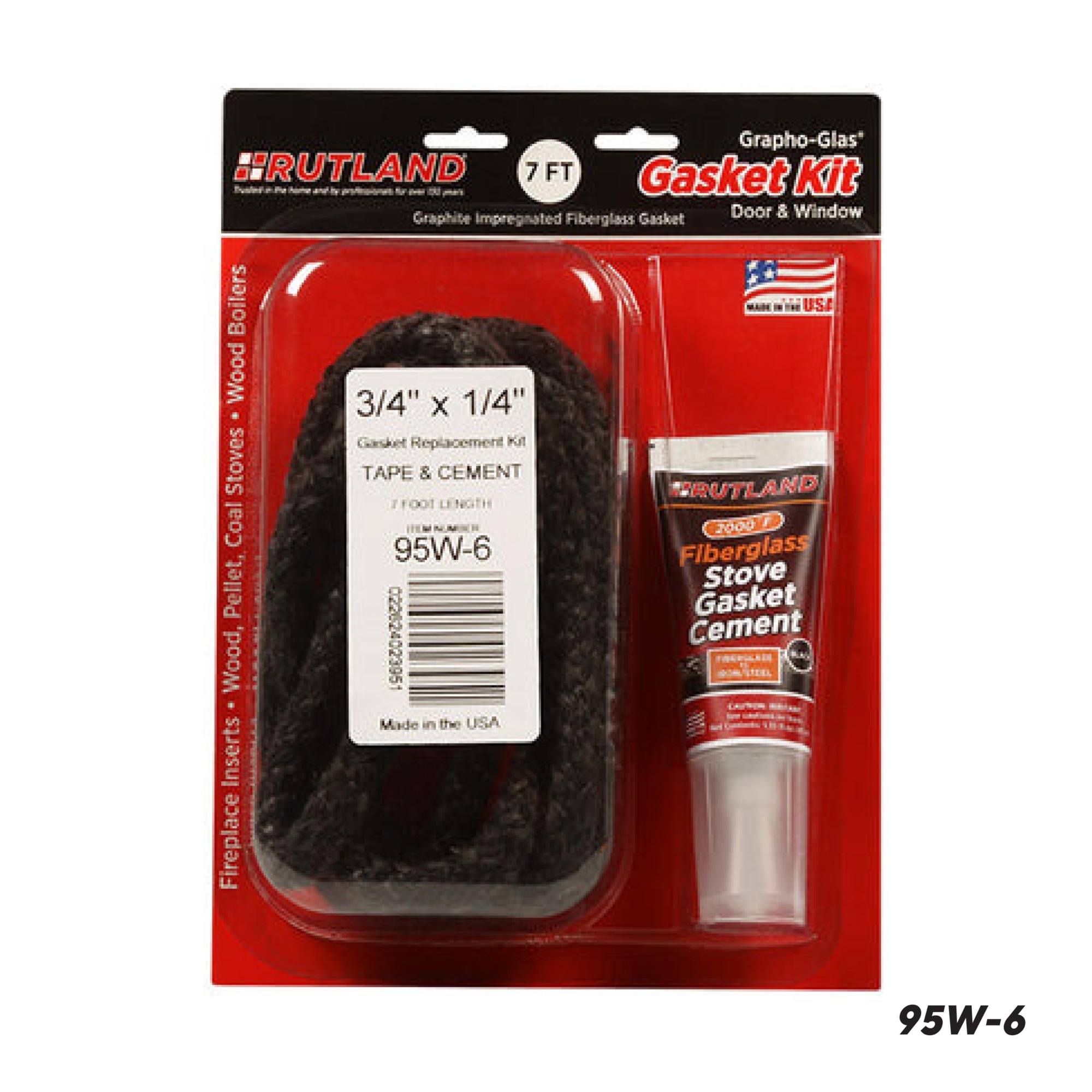 Rutland, Grapho-Glass Stove Gaskets, 7ft. x 3/4in. x 1/4in. Flat, Model# 95W-6
